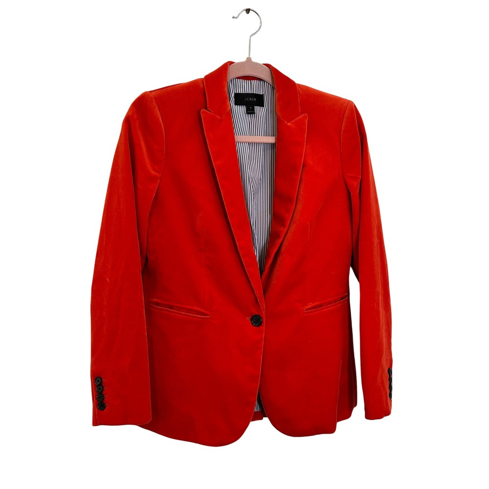 J. Crew Velvet Blazer Size 4 Orange Single Button Notched Lapel Preppy